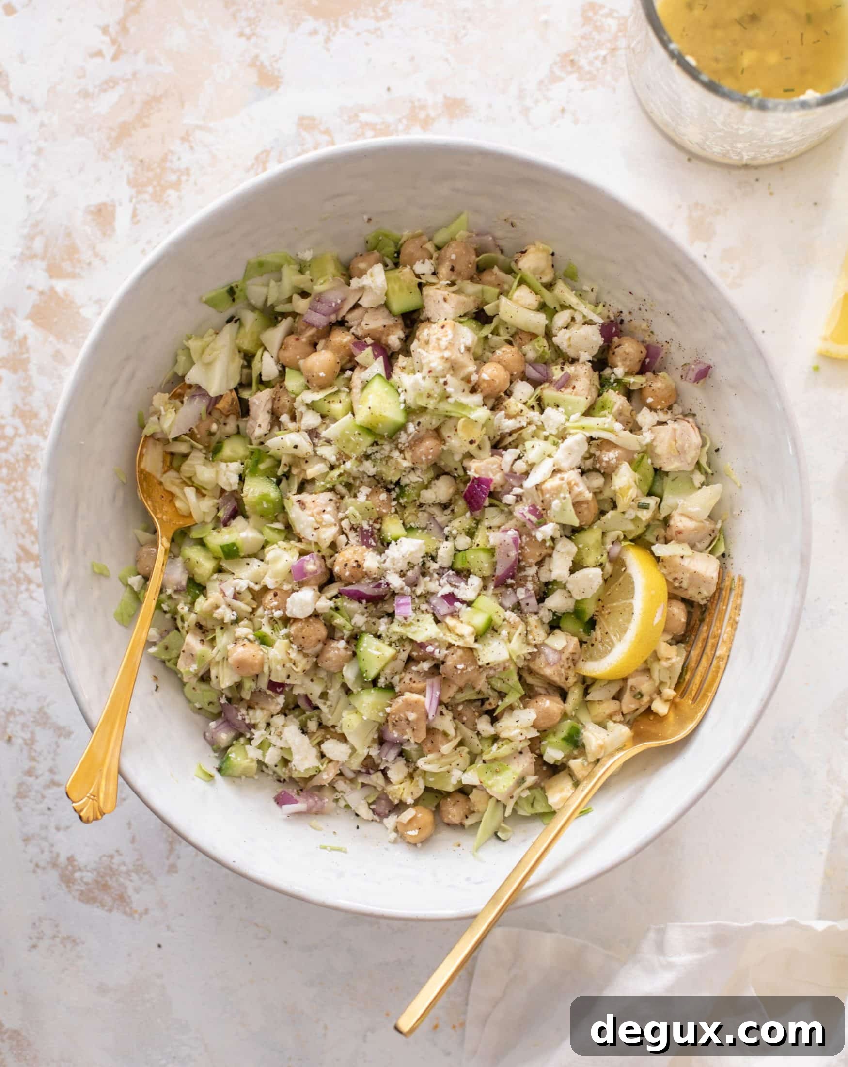 Lemony Chicken Chopped Salad with Crispy Greens and Herbed Vinaigrette 8 lemony chicken chopped salad