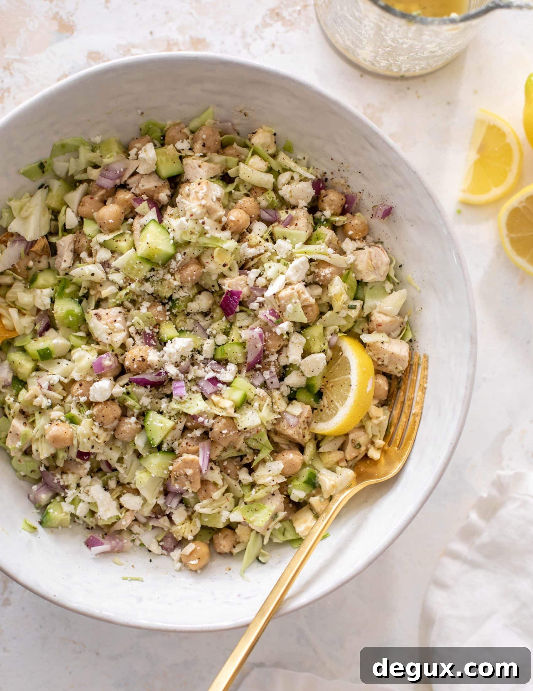 Lemony Chicken Chopped Salad with Crispy Greens and Herbed Vinaigrette 9 lemony chicken chopped salad