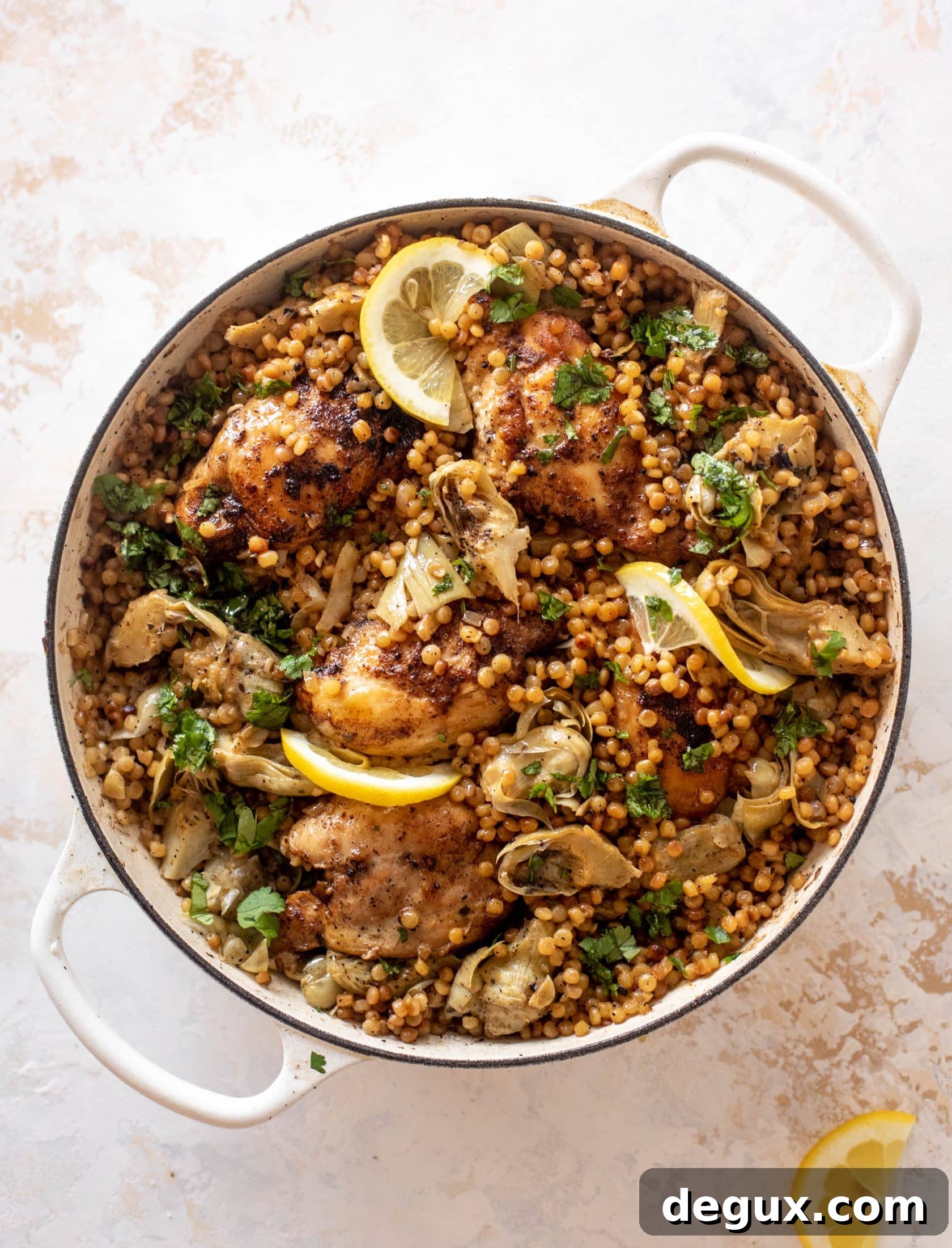 One-Pan Chicken with Artichokes and Lemon Couscous 2 one pan chicken artichoke couscous