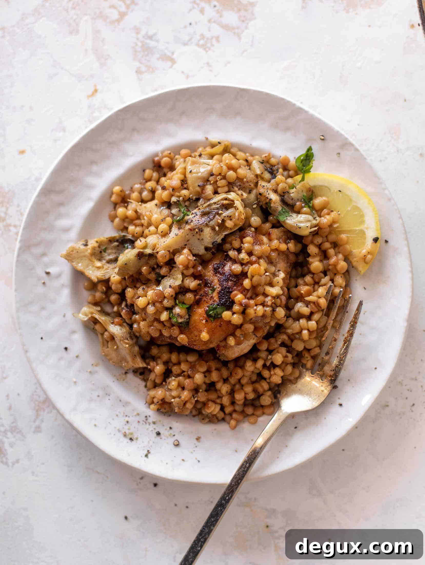One-Pan Chicken with Artichokes and Lemon Couscous 11 one pan chicken artichoke couscous