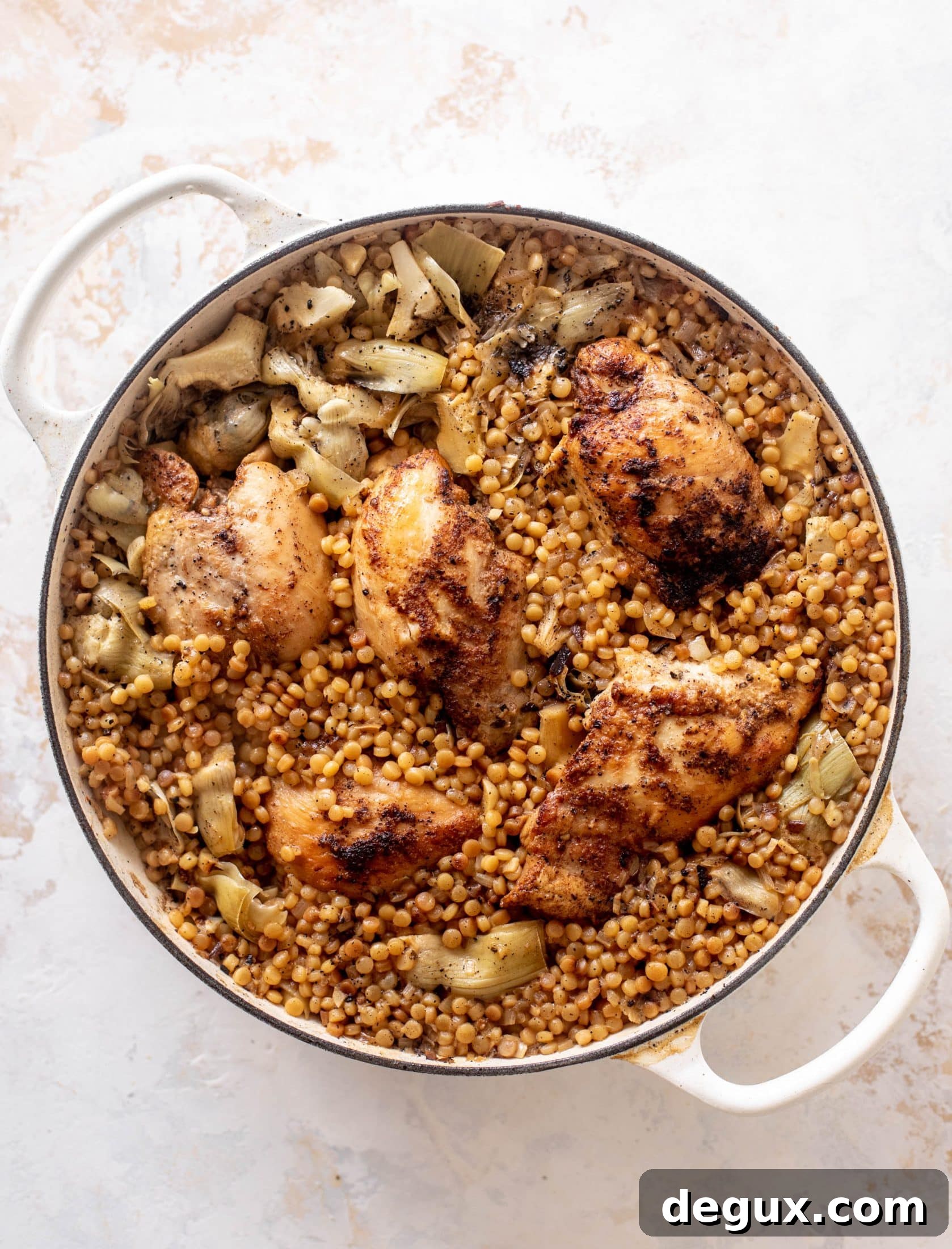 One-Pan Chicken with Artichokes and Lemon Couscous 5 one pan chicken artichoke couscous