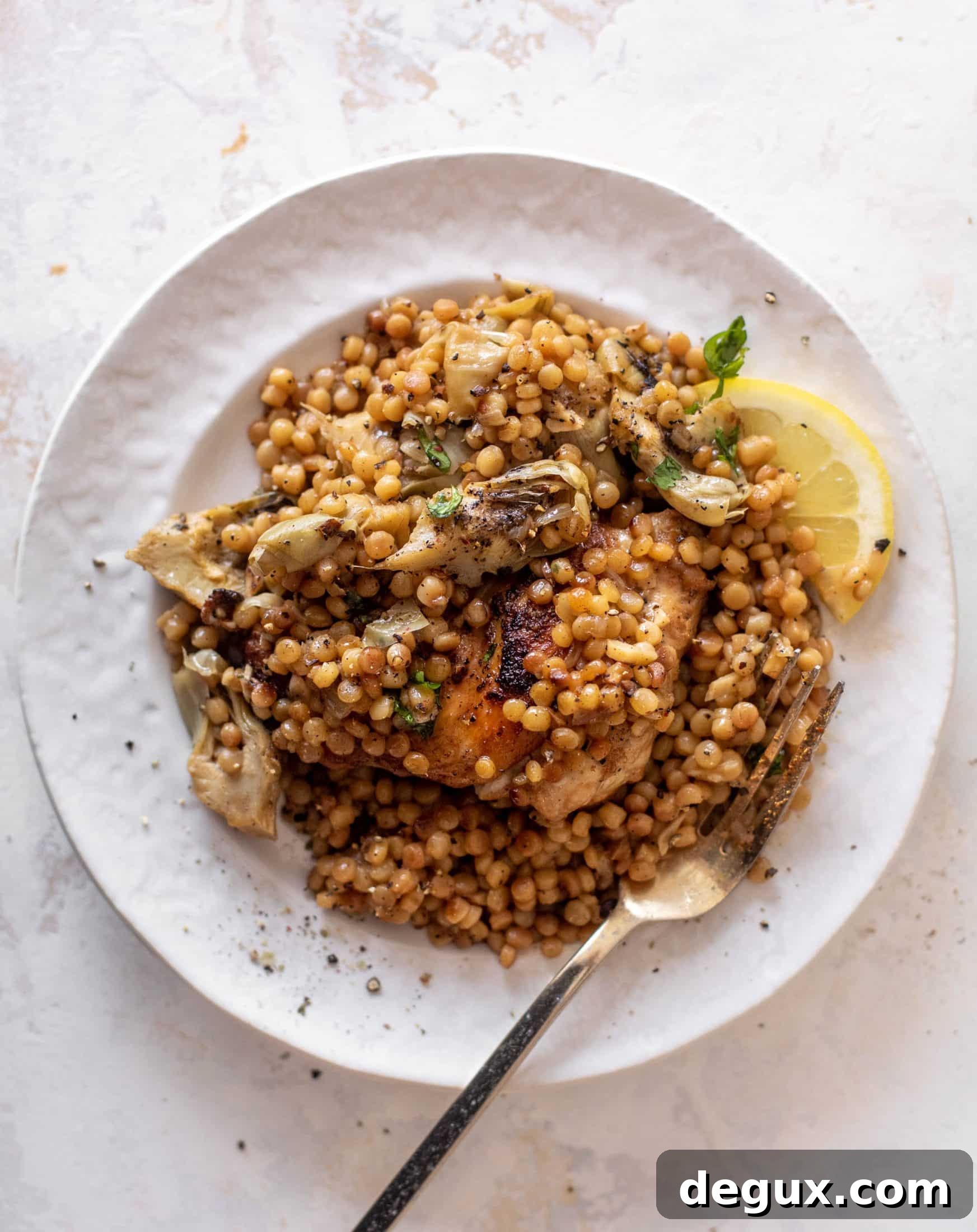 One-Pan Chicken with Artichokes and Lemon Couscous 8 one pan chicken artichoke couscous