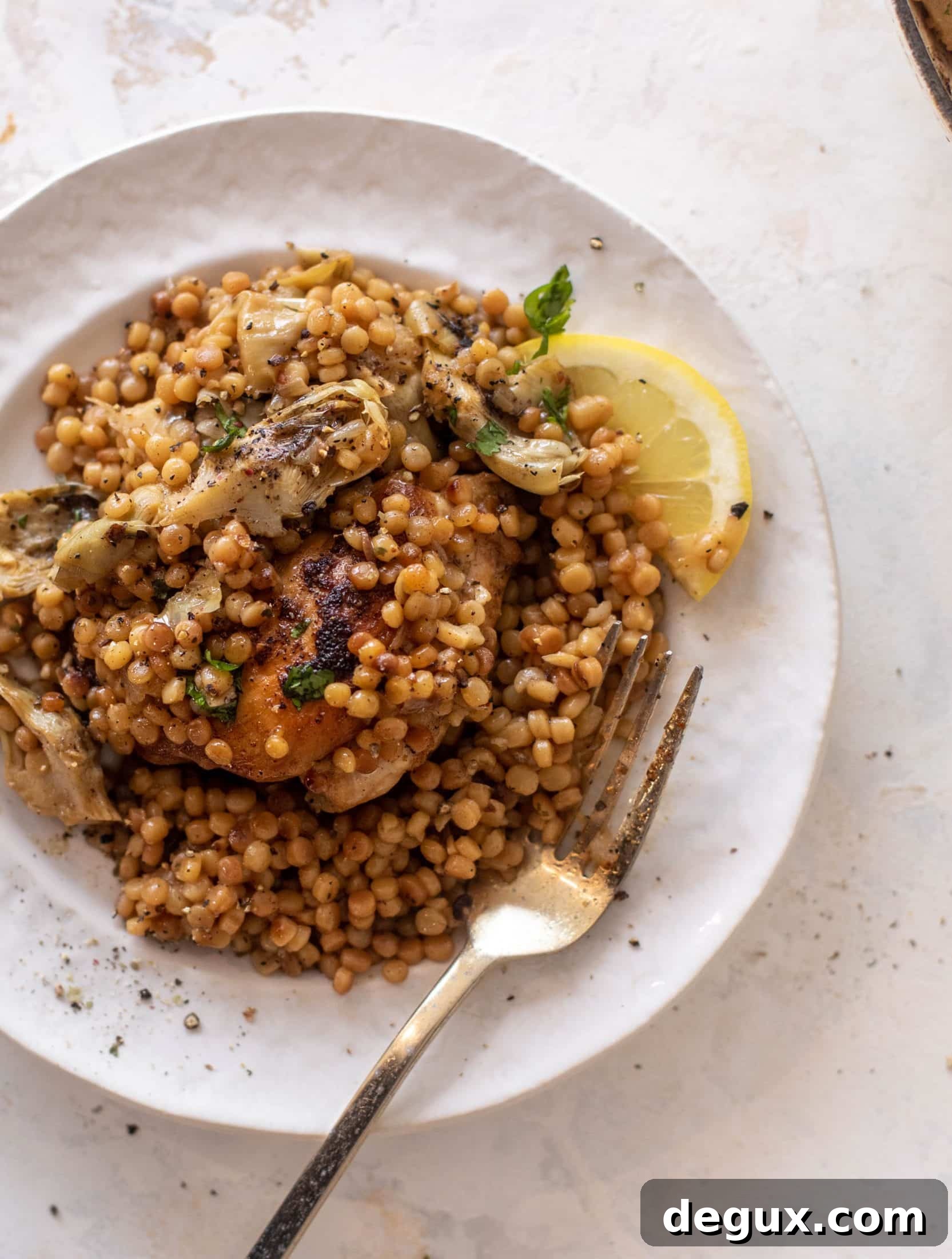 One-Pan Chicken with Artichokes and Lemon Couscous 9 one pan chicken artichoke couscous