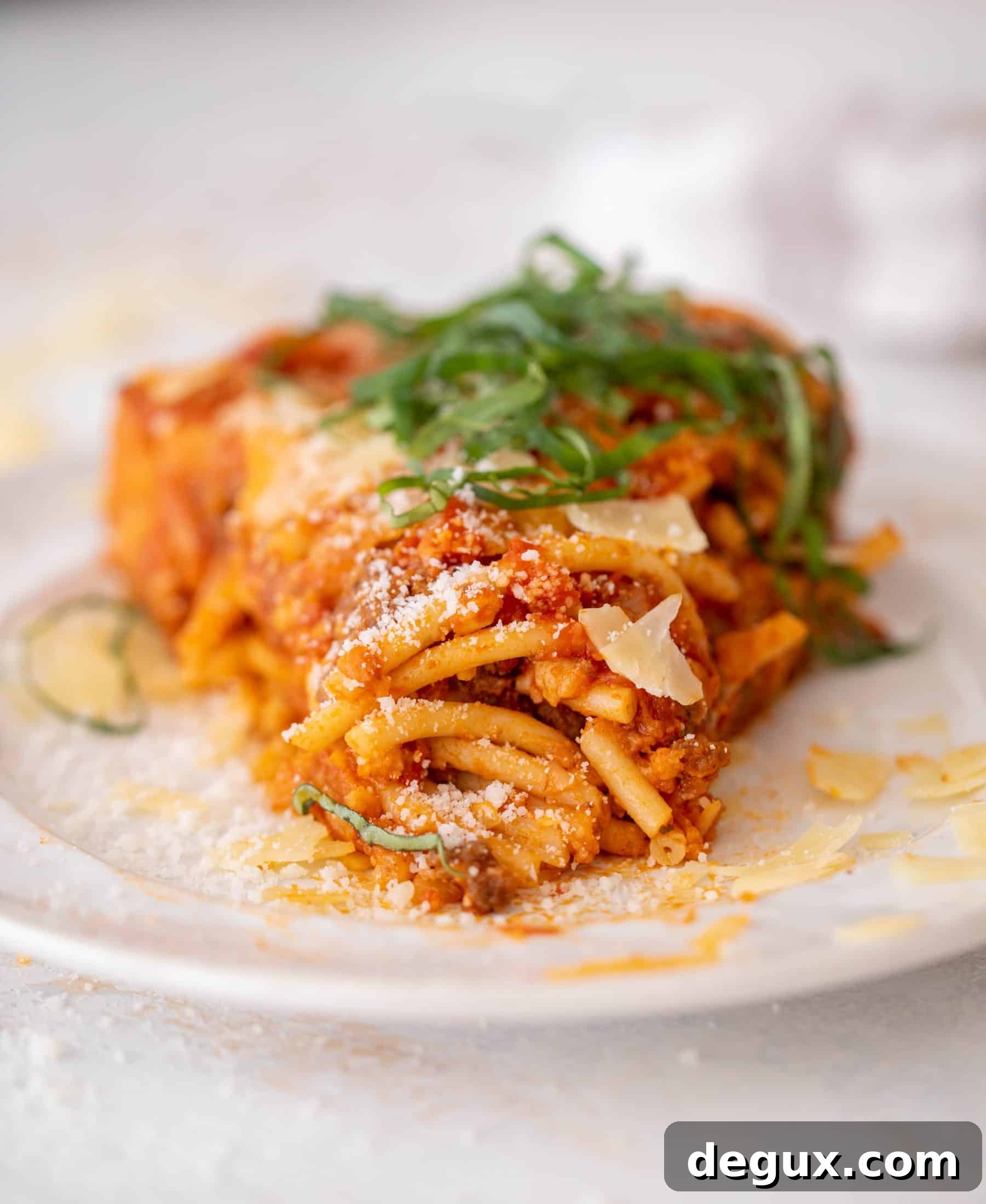 Skillet Bucatini Pie with Savory Meat Sauce 11 skillet bucatini pie
