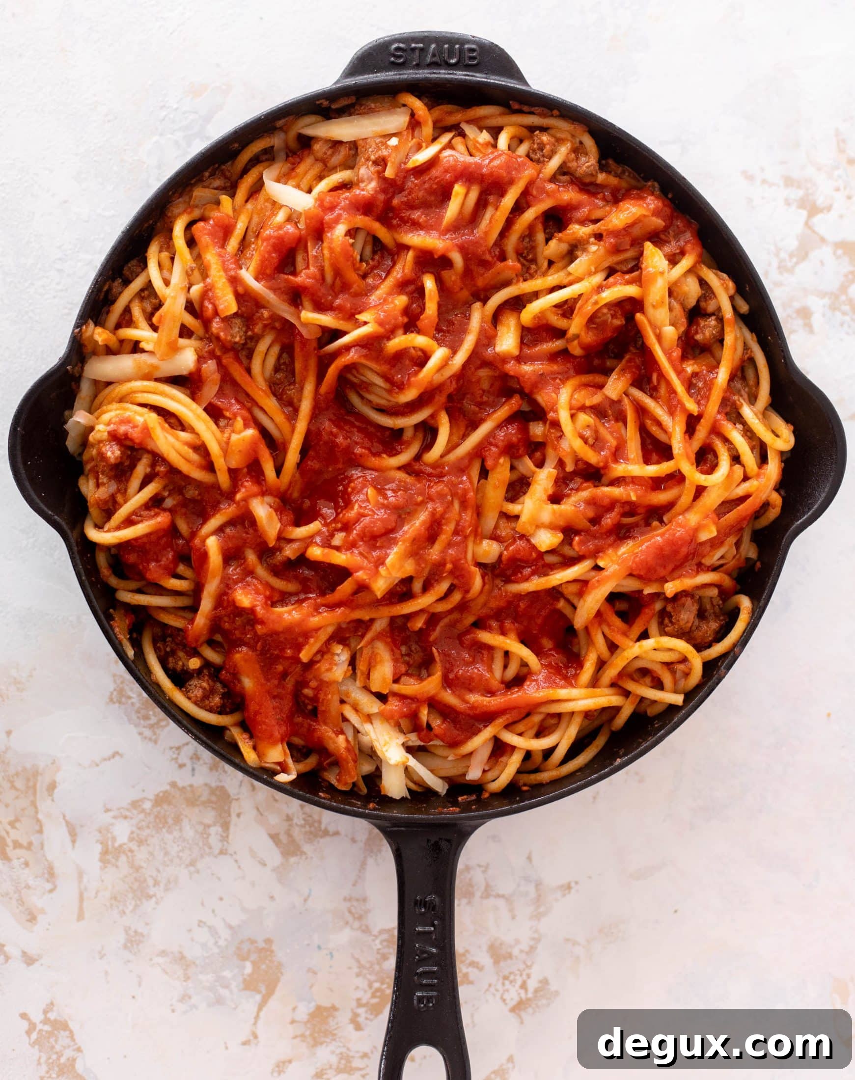 Skillet Bucatini Pie with Savory Meat Sauce 6 skillet bucatini pie