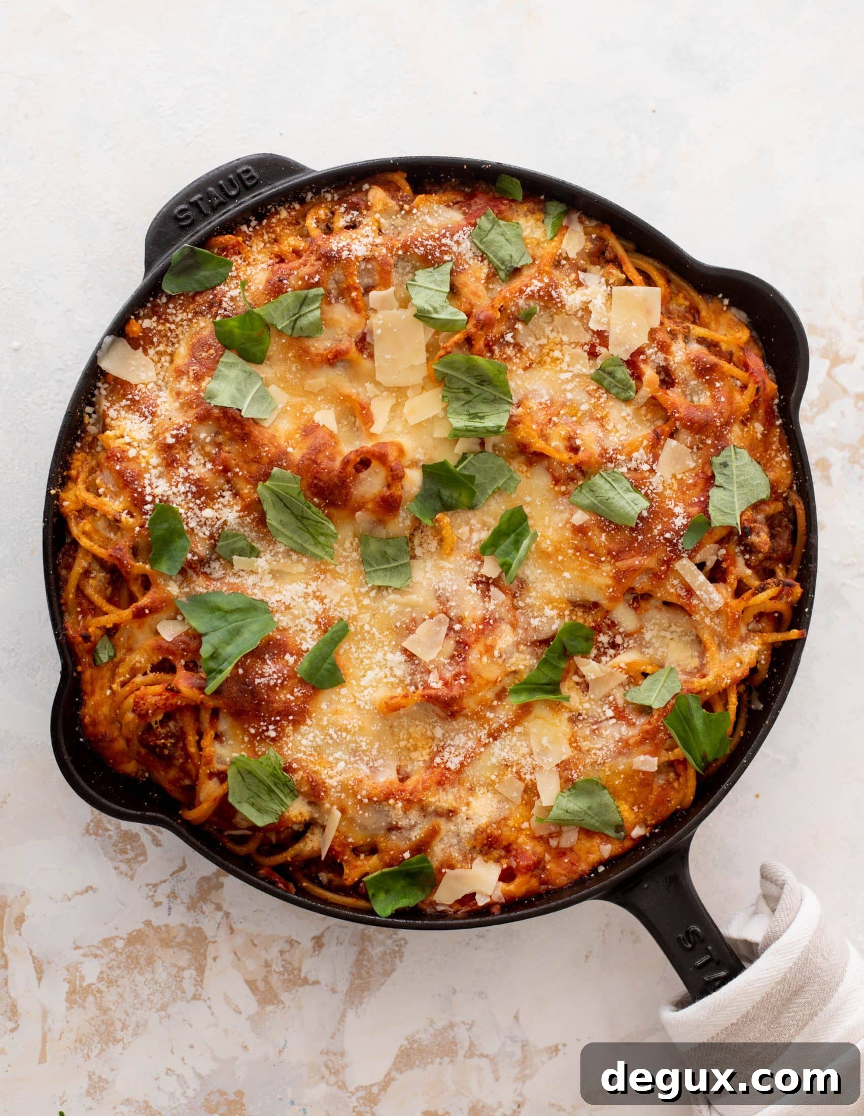 Skillet Bucatini Pie with Savory Meat Sauce 8 skillet bucatini pie