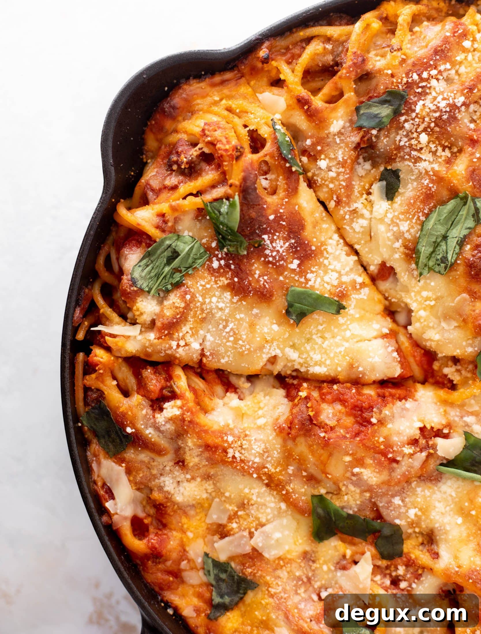 Skillet Bucatini Pie with Savory Meat Sauce 9 skillet bucatini pie