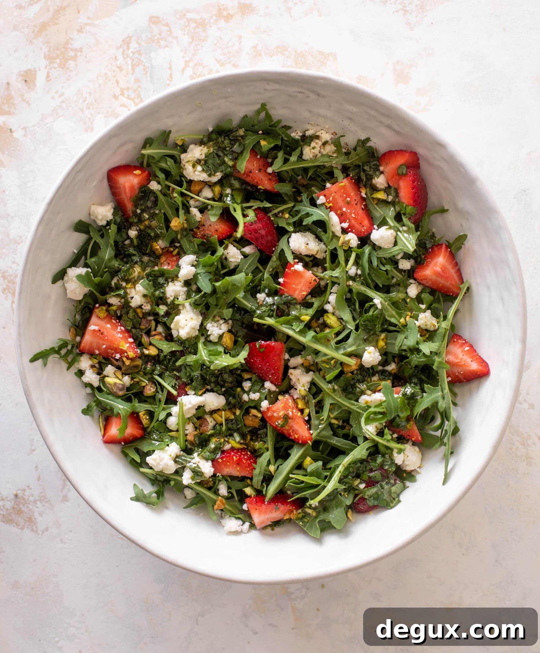 strawberry pistachio salad with crispy chicken