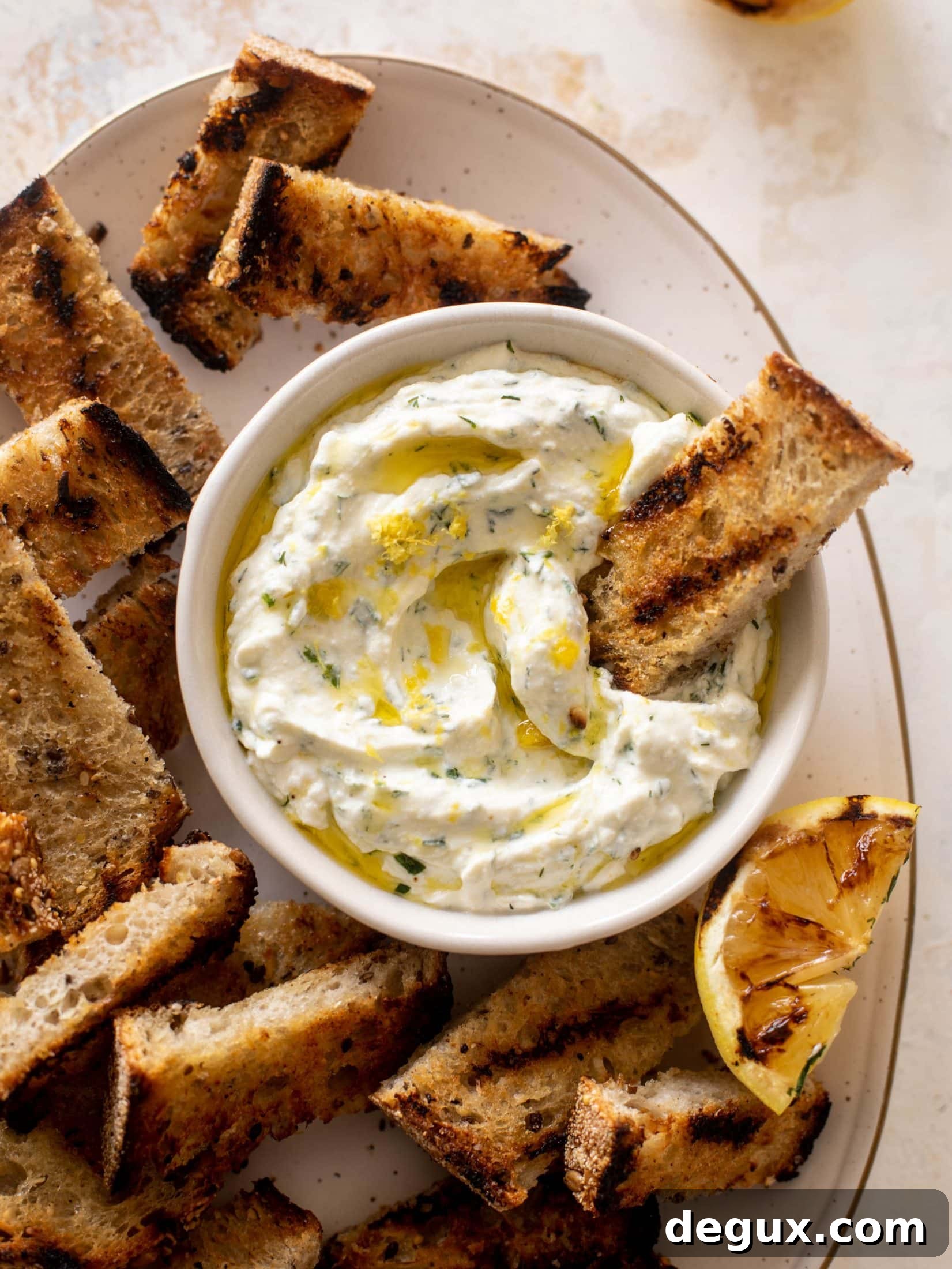 lemon herb ricotta with grilled bread