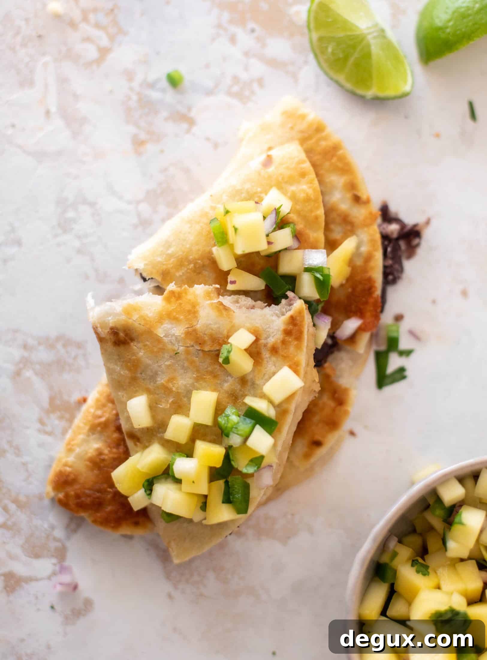 smashed black bean tacos with mango salsa