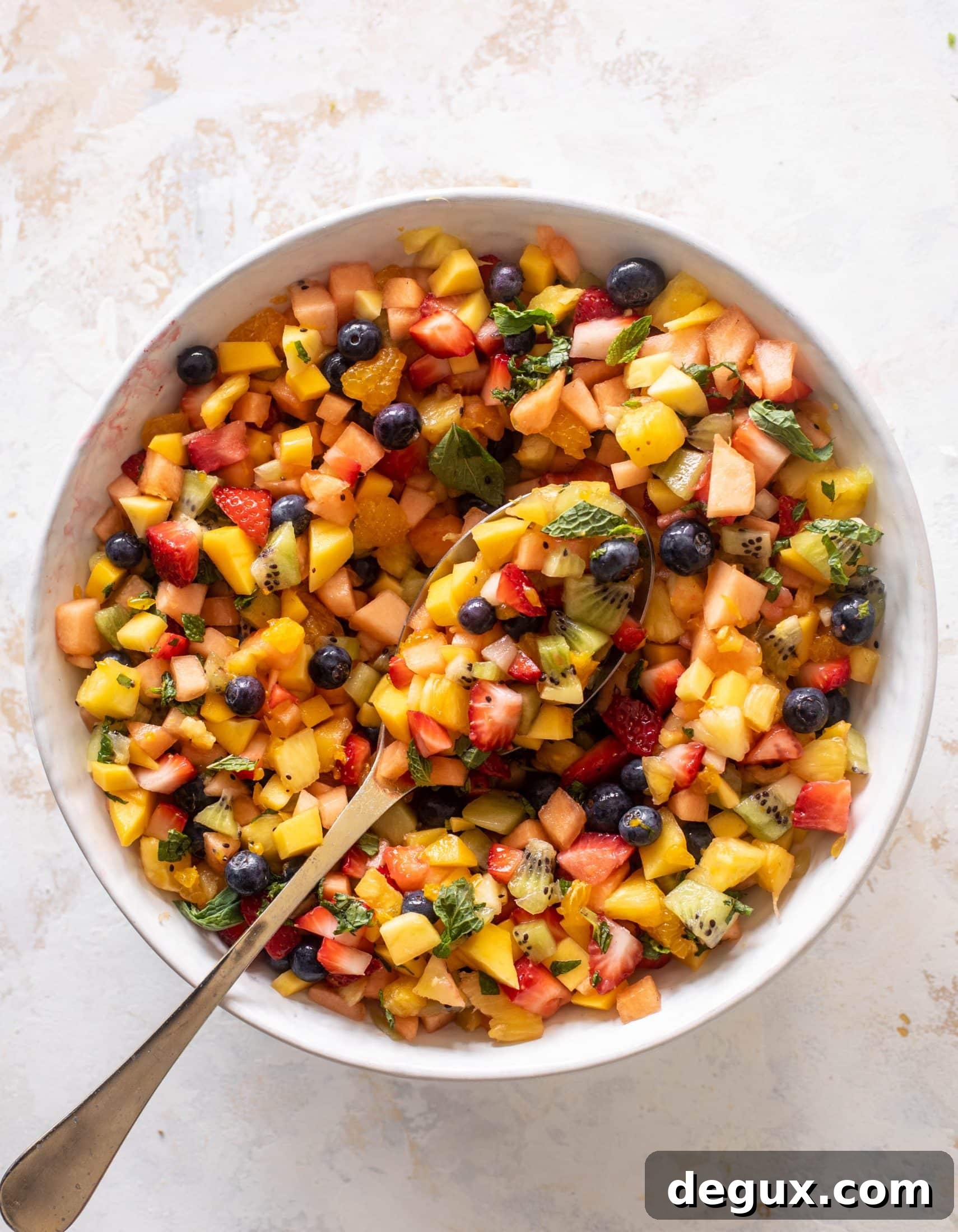 Colorful Chopped Fruit Salad with Citrus Mint Dressing 2 rainbow chopped fruit salad