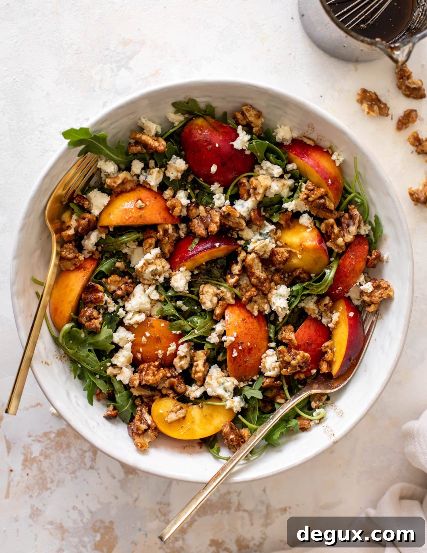 peach arugula salad with candied walnuts