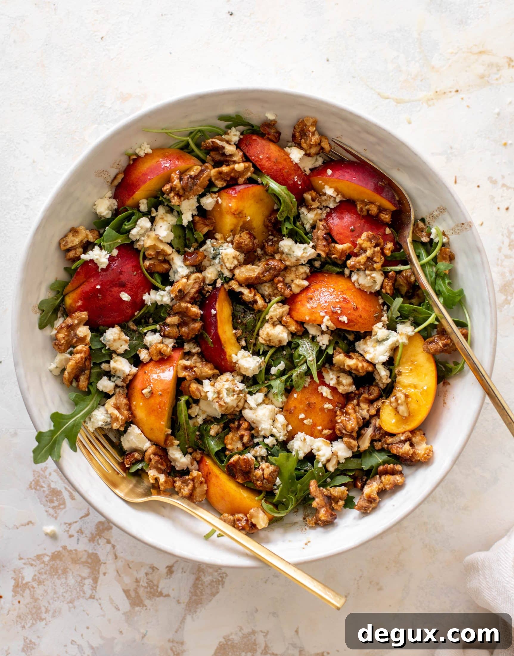peach arugula salad with candied walnuts