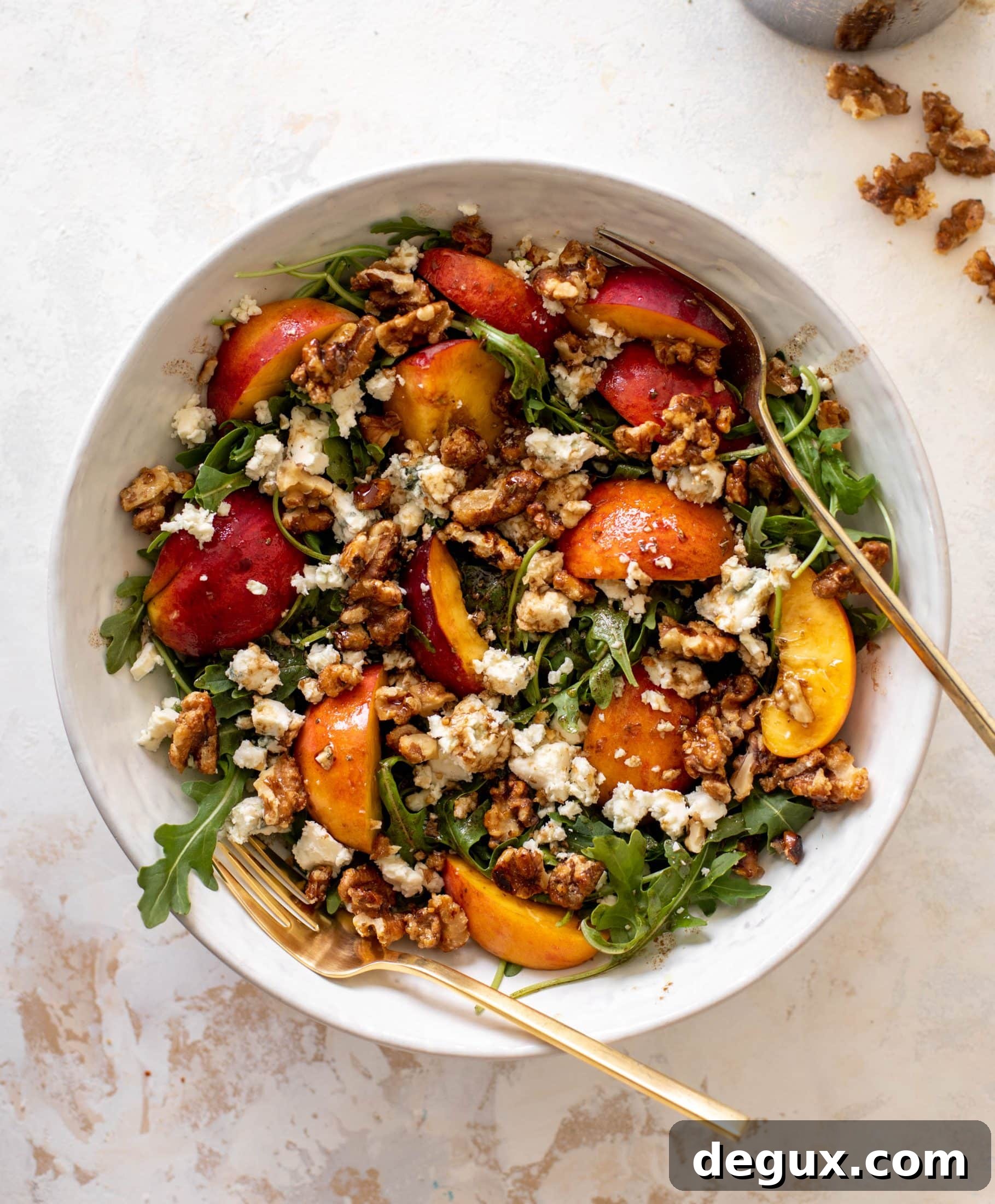 peach arugula salad with candied walnuts