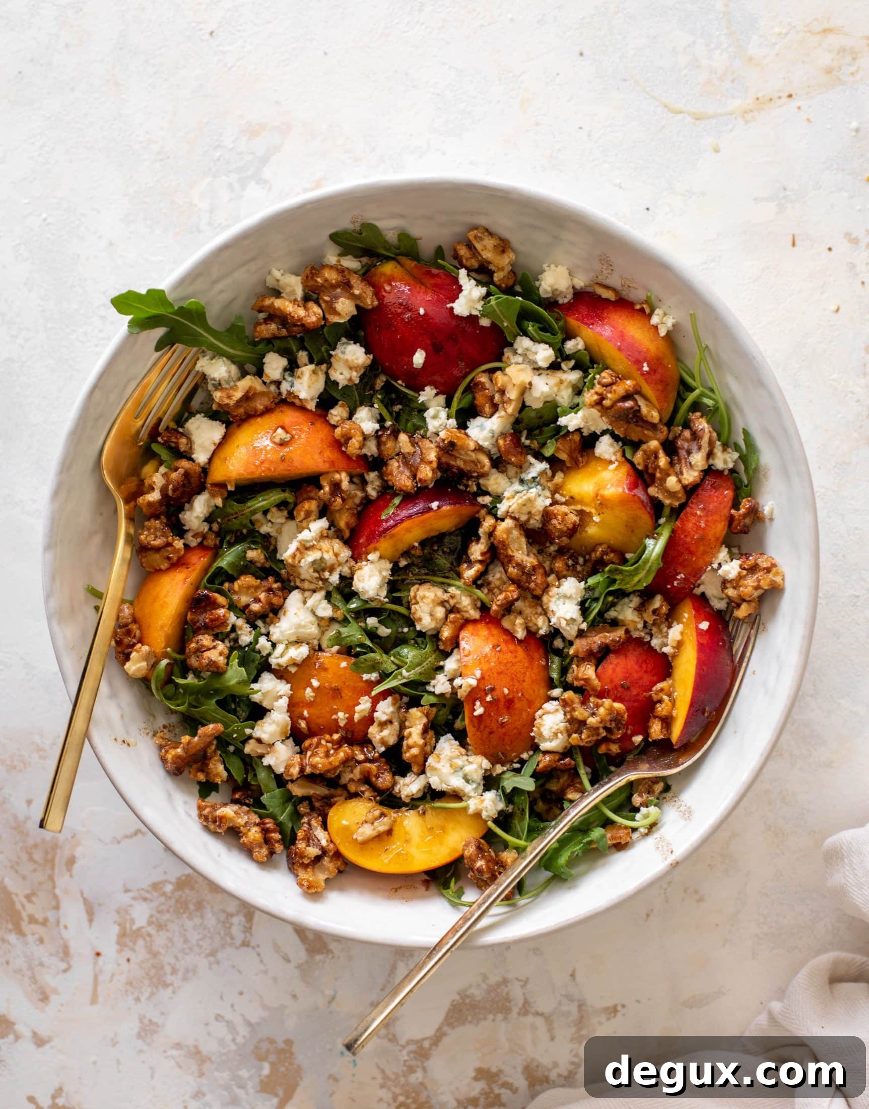peach arugula salad with candied walnuts