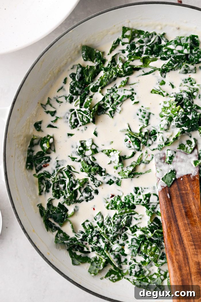 add in chopped kale and stir until wilted