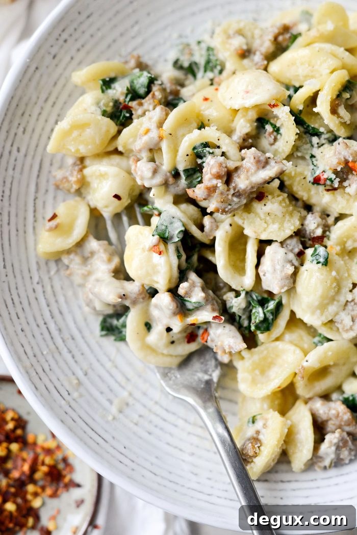 Parmesan Orecchiette with Sausage and Kale
