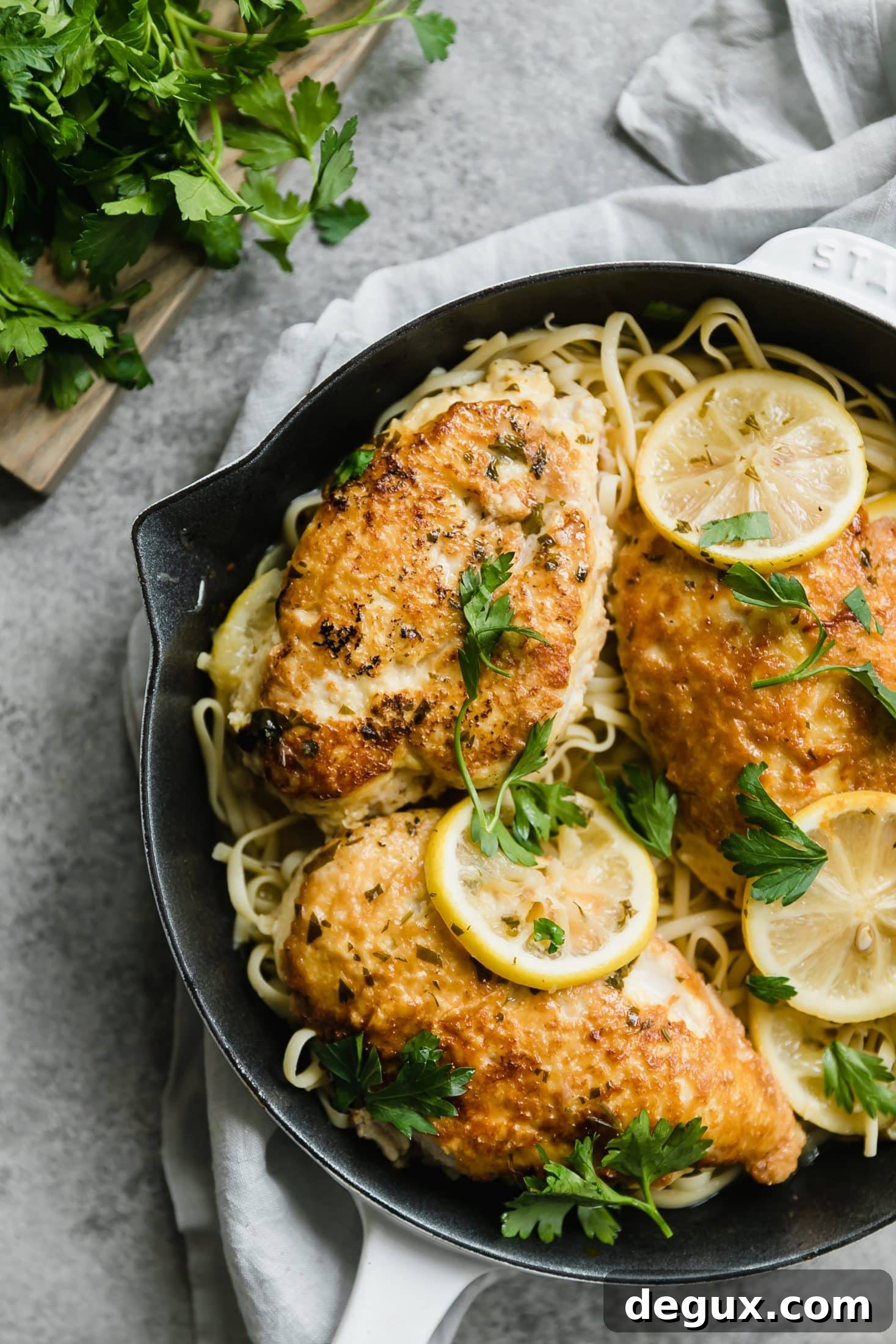 chicken romano with lemon butter sauce I howsweeteats.com #chicken #romano #pasta