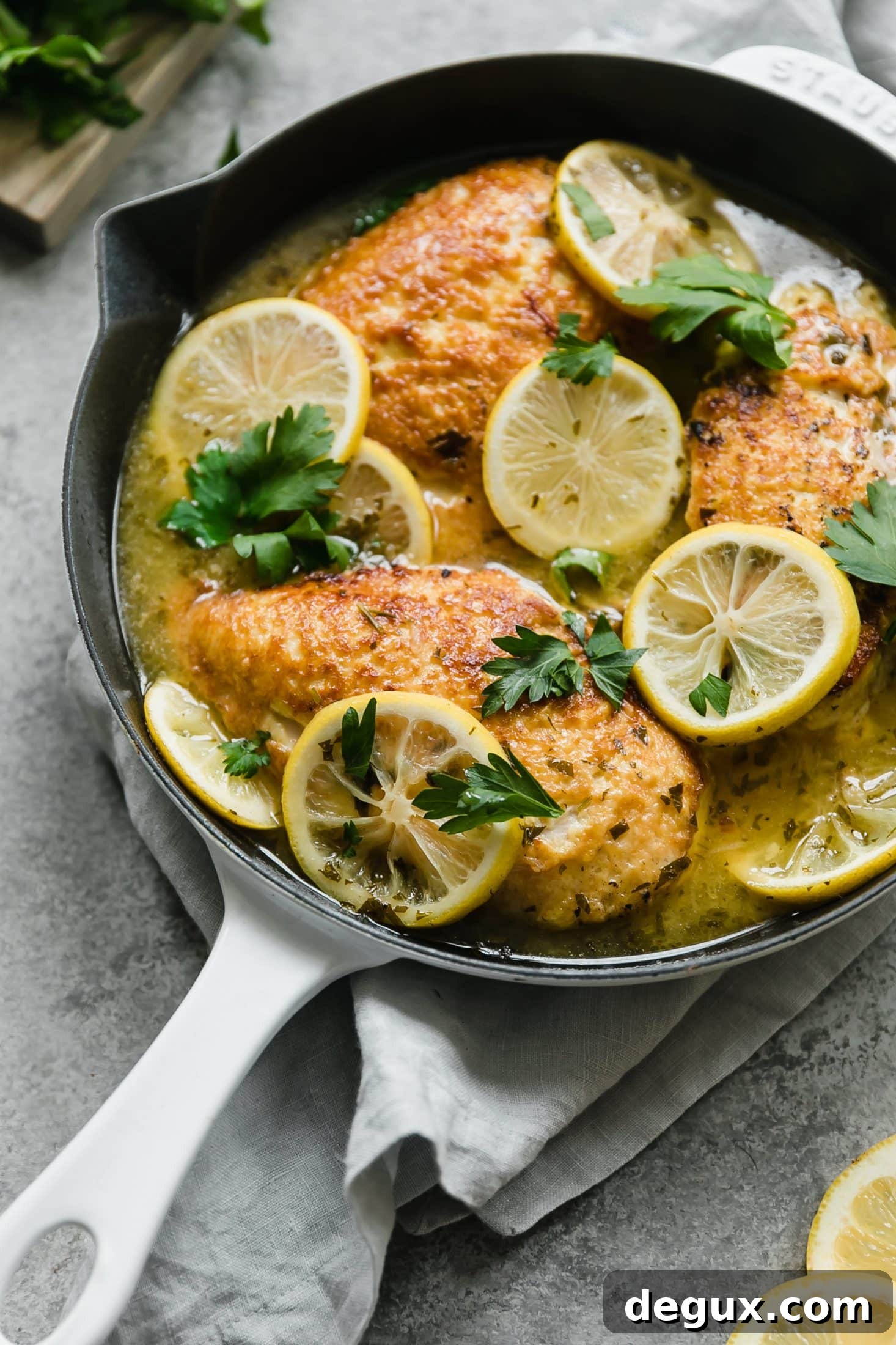 chicken romano with lemon butter sauce I howsweeteats.com #chicken #romano #pasta