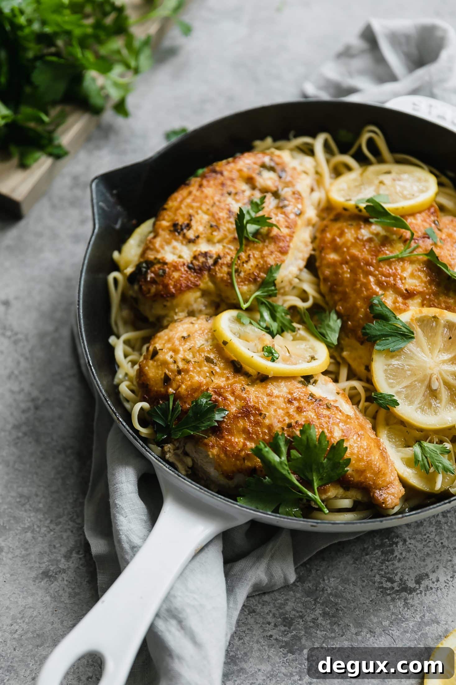 chicken romano with lemon butter sauce I howsweeteats.com #chicken #romano #pasta
