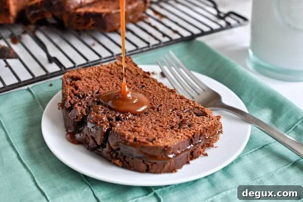 Salty Caramel Drenched Double Chocolate Loaf Cake