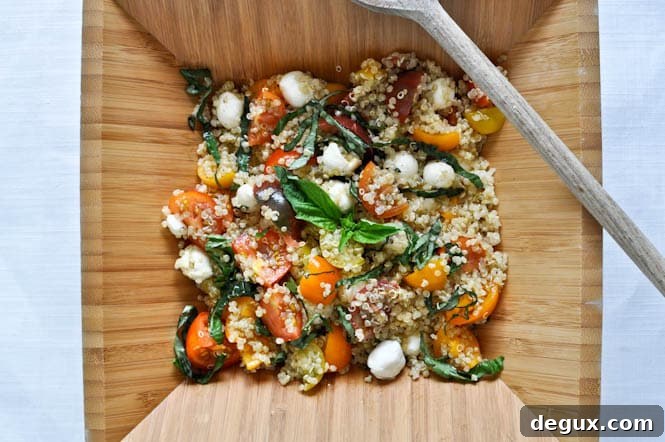 Quick Caprese Quinoa with Homemade Basil Oil