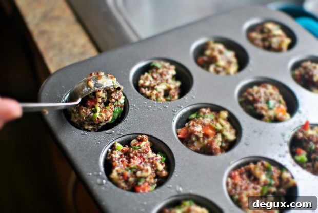 spoon in greased mini muffin pan
