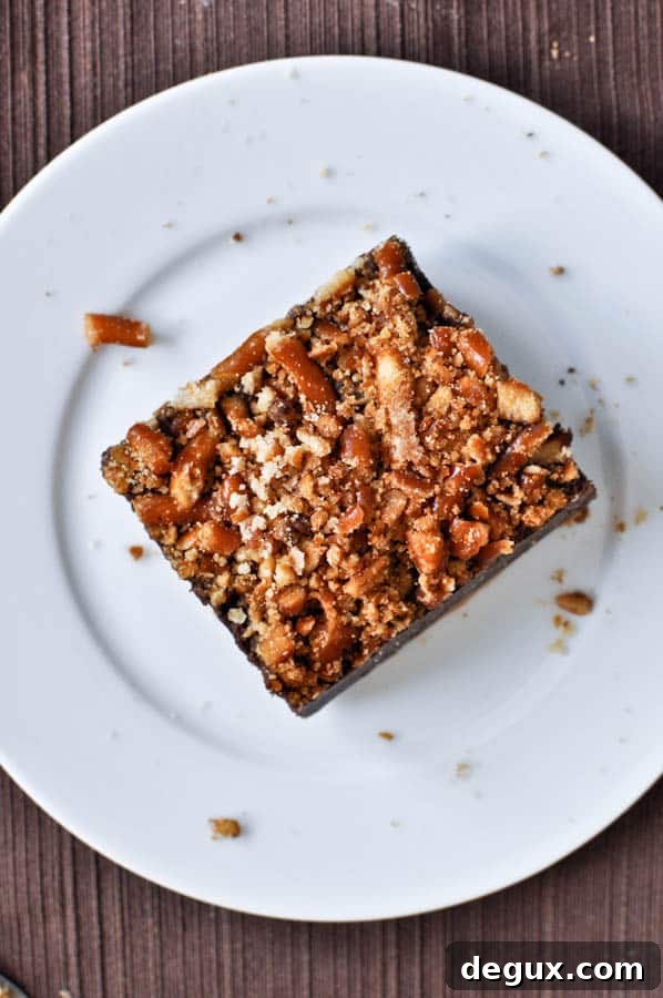Bites of peanut butter pretzel brownies