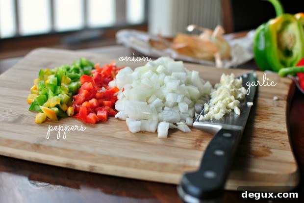 diced peppers, onion and garlic