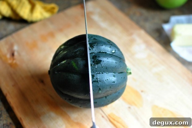 Roasted Acorn Squash Stuffed with Fruit and Nuts 3 cut in half