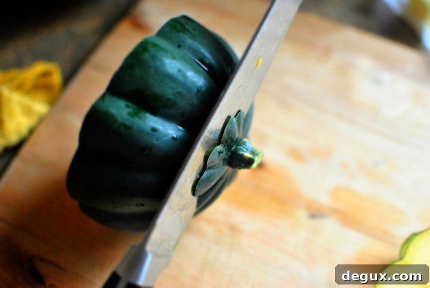 Roasted Acorn Squash Stuffed with Fruit and Nuts 4 trim off the ends