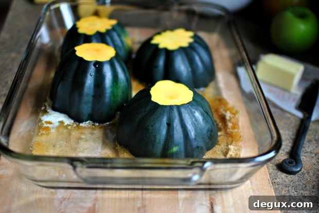 Roasted Acorn Squash Stuffed with Fruit and Nuts 8 cut-side down