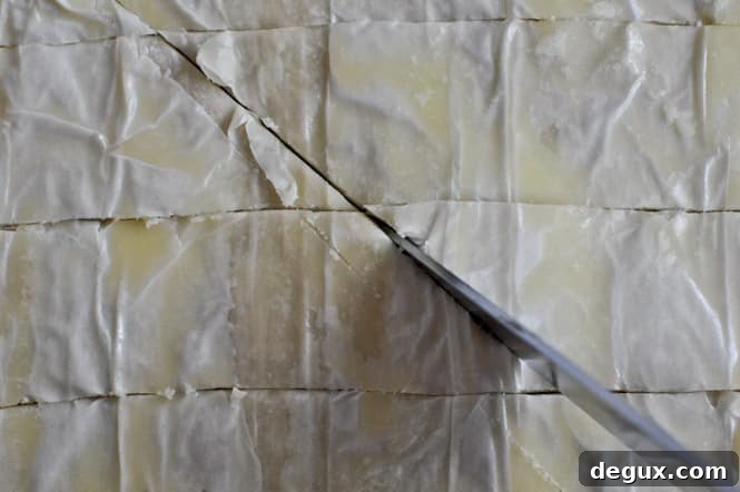Cut baklava before baking