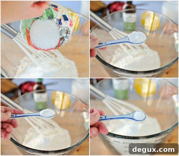 measuring sugar baking powder soda and salt