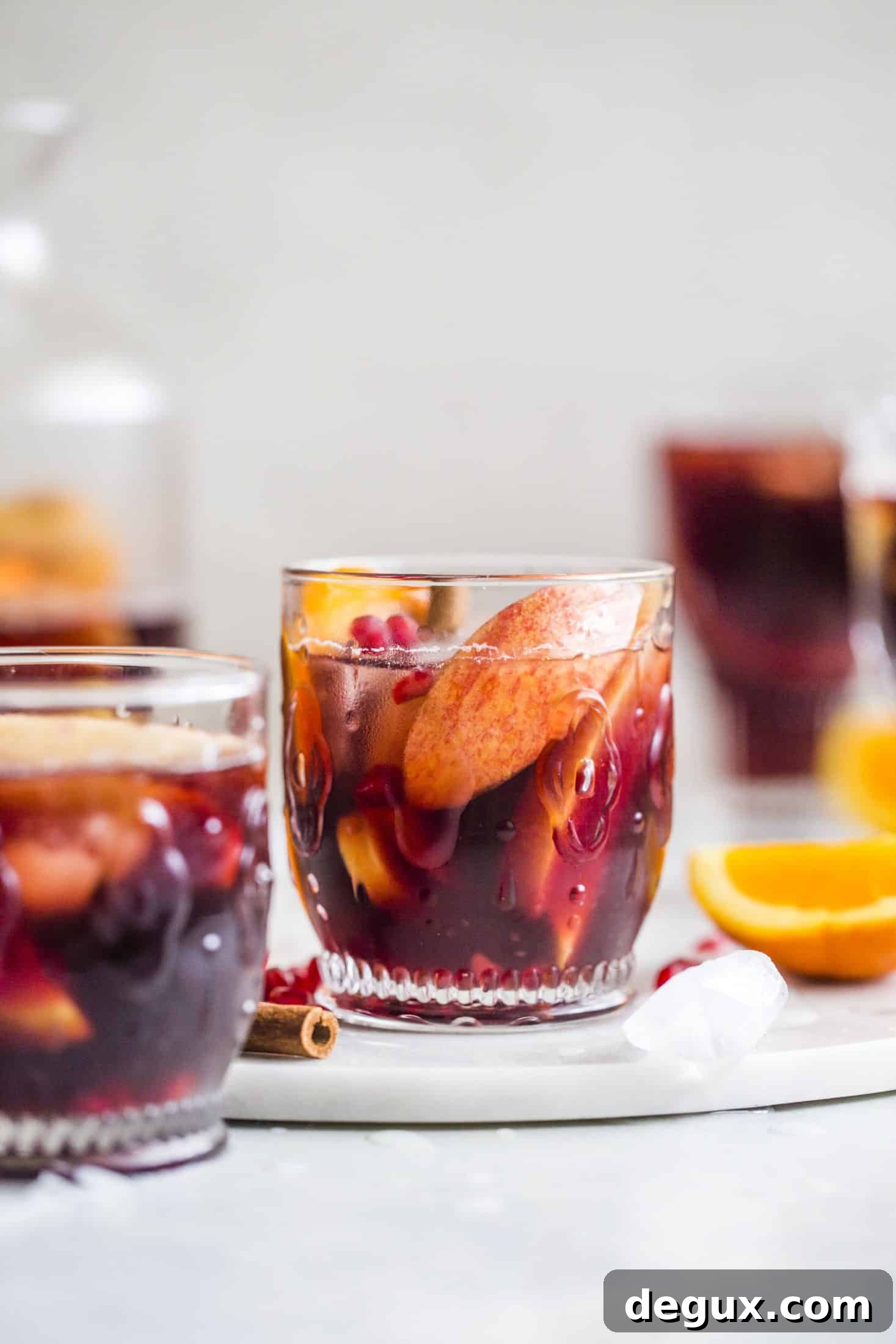Pomegranate Vanilla Sangria Recipe for Festive Entertaining 6 Pomegranate sangria is the best winter sangria ever! It comes in the form of delicious pomegranate vanilla sangria with lots of red wine and brandy. It's perfect for the cooler months and it will warm you right up. I howsweeteats.com #pomegranate #sangria