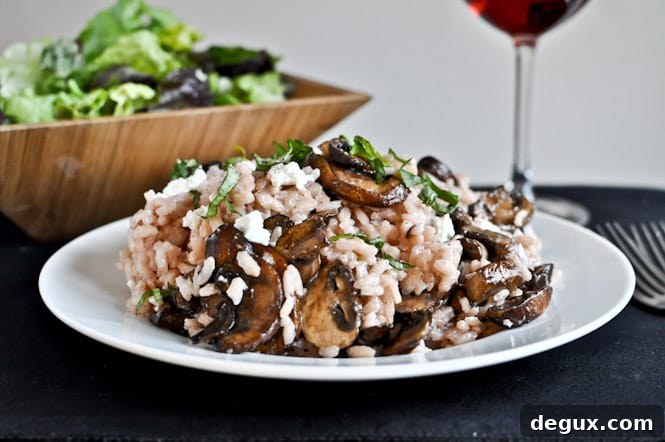 Red Wine + Goat Cheese Risotto with Caramelized Mushrooms