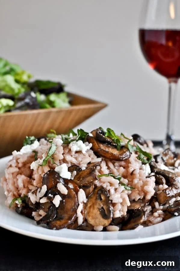 Red Wine + Goat Cheese Risotto with Caramelized Mushrooms