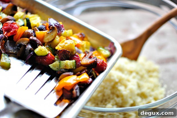 Roasted Vegetable Couscous www.SimplyScratch.com add the roasted veggies in