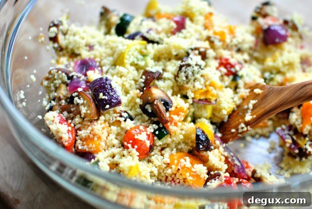 Roasted Vegetable Couscous www.SimplyScratch.com tossy toss