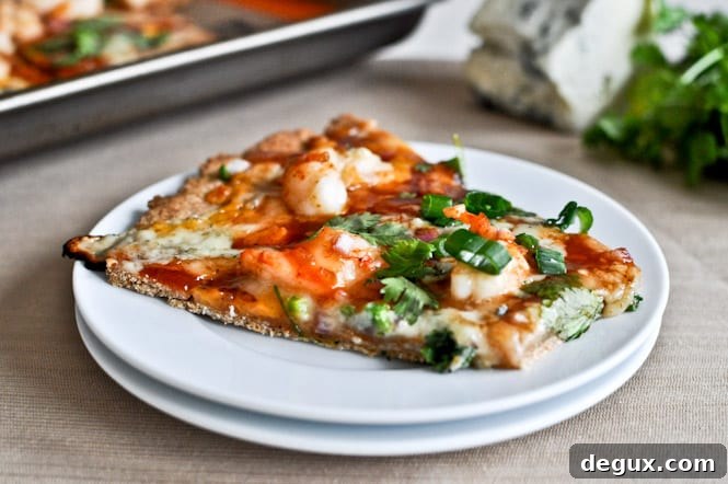 Final slice of BBQ shrimp flatbread