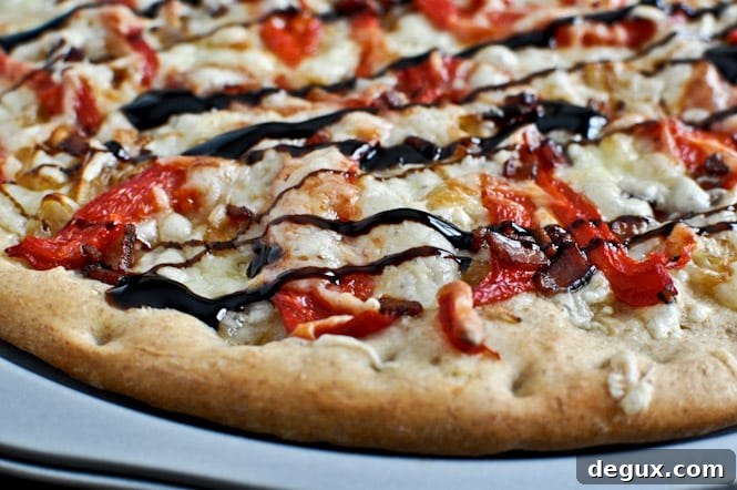 Whole Wheat Roasted Red Pepper + Fontina Pizza with Balsamic Glaze