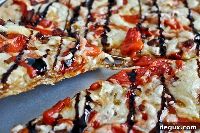 Whole Wheat Roasted Red Pepper + Fontina Pizza with Balsamic Glaze