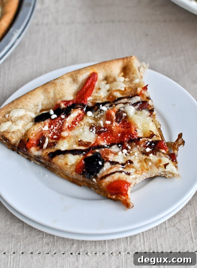 Whole Wheat Roasted Red Pepper + Fontina Pizza with Balsamic Glaze