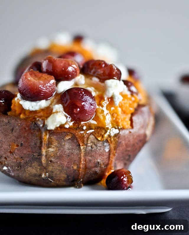 Roasted Grape, Goat Cheese + Honey Stuffed Sweet Potatoes Roasted Grape, Goat Cheese + Honey Stuffed Sweet Potatoes