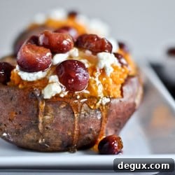 Roasted Grape, Goat Cheese & Honey Stuffed Sweet Potatoes 2 img 21860 7