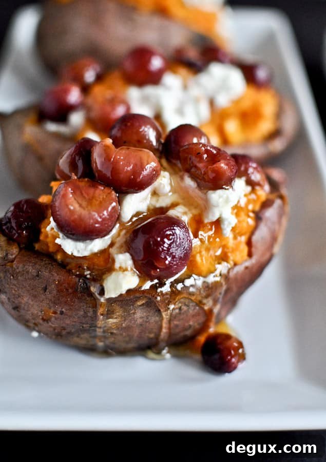 Roasted Grape, Goat Cheese + Honey Stuffed Sweet Potatoes Roasted Grape, Goat Cheese + Honey Stuffed Sweet Potatoes