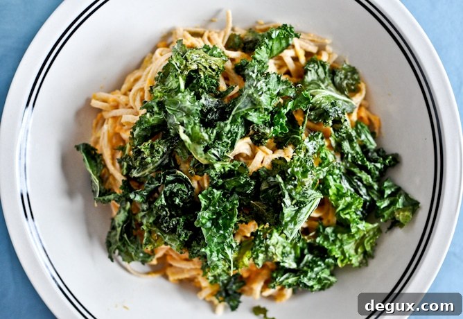 Sweet Potato Cream Pasta with Crispy Kale