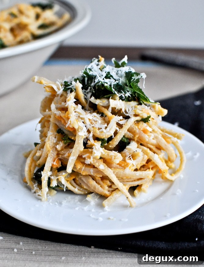 Sweet Potato Cream Pasta with Crispy Kale