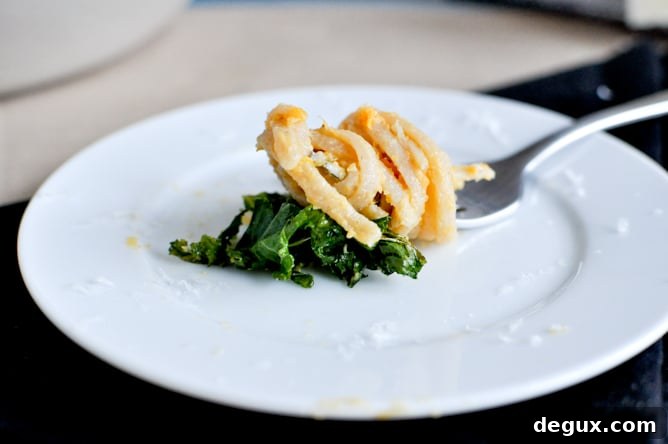 Sweet Potato Cream Pasta with Crispy Kale