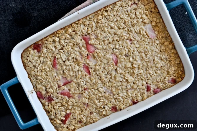 Strawberry Banana Cream Baked Oatmeal Squares
